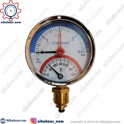 ترمومتر مانومتر رایترم RITHERM صفحه 8 سانت عمودی 4 بار 120 درجه